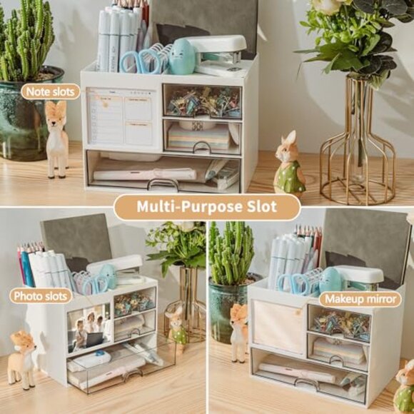 White Desk Organizer with 3 Drawers, 8 Compartments for Office Supplies - Picture 6 of 8
